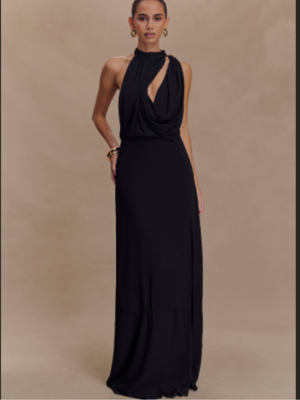 MESHKI Galia Cowl Neck Maxi Dress – Black